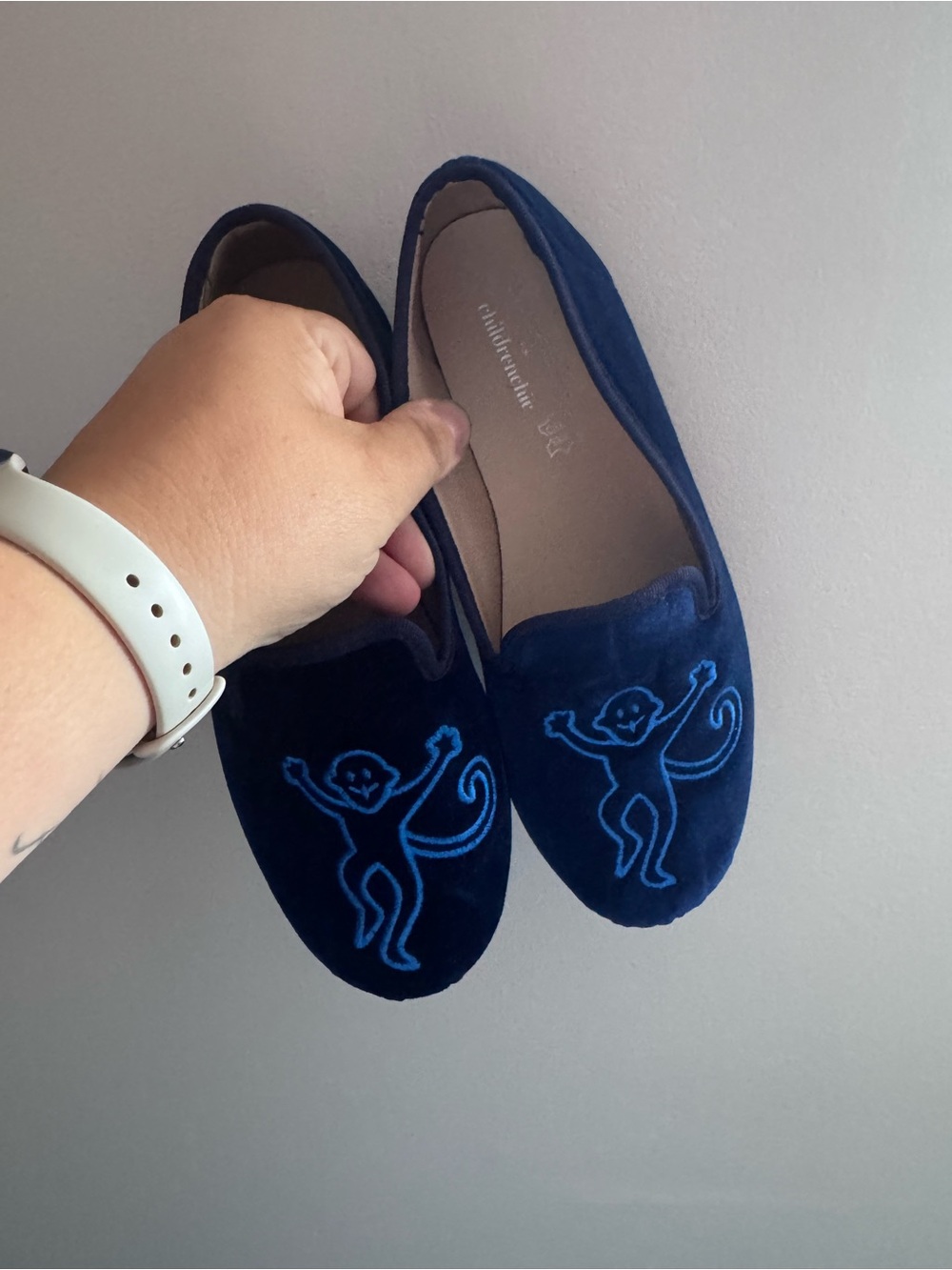 Roller rabbit x childrenchic Navy Blue Velvet Slip-On Shoes with Monkey